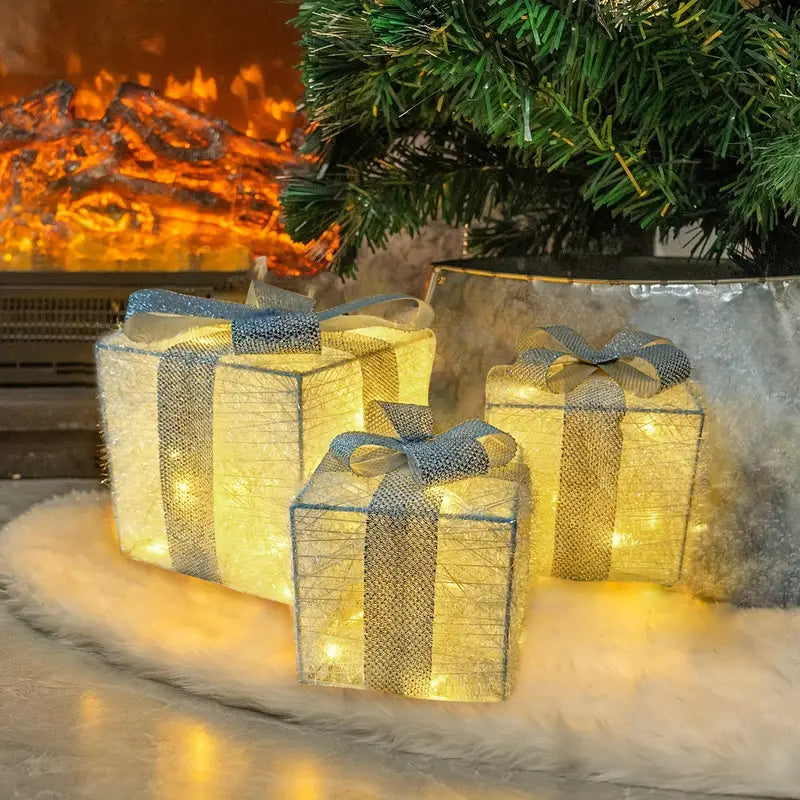 LED Kerstcadeauverlichting – Set van 3 Verlichte Geschenkdozen voor Binnen & Buiten