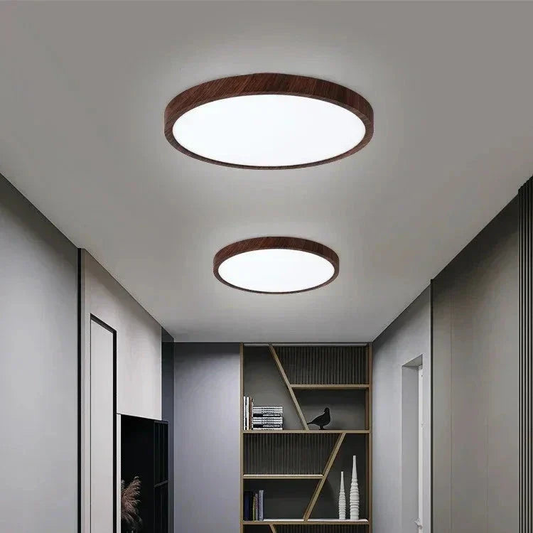 Moderne Circulaire Plafondlamp met Verstelbare LED Verlichting in Warm Walnootkleur voor Woonkamer en Slaapkamer