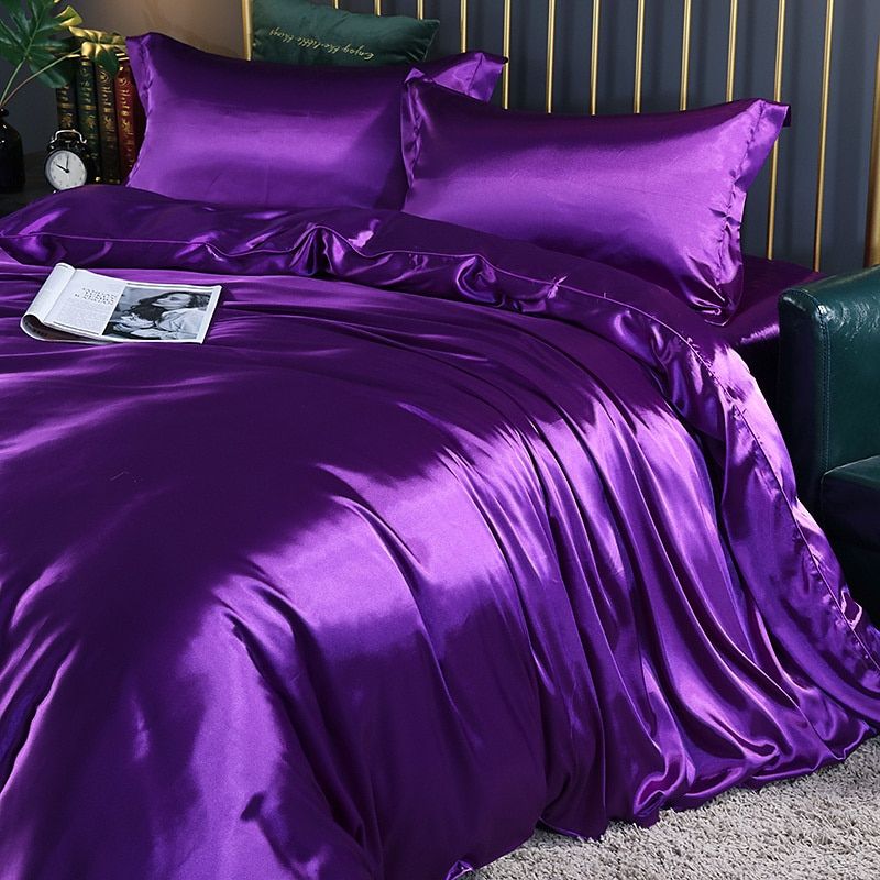 Luxe Zijde Beddengoedset 4 Stuks Dekbedovertrek Kussenslopen