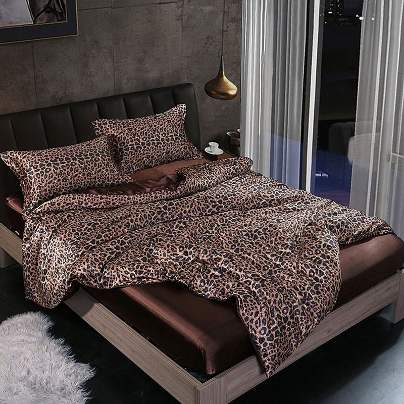 4 stuks superzachte luxe zijden beddengoed set (1 platte lakens + 1 dekbedovertrek + 2 kussenslopen)