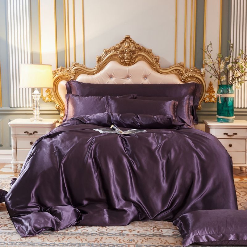 4 stuks superzachte luxe zijden beddengoed set (1 platte lakens + 1 dekbedovertrek + 2 kussenslopen)