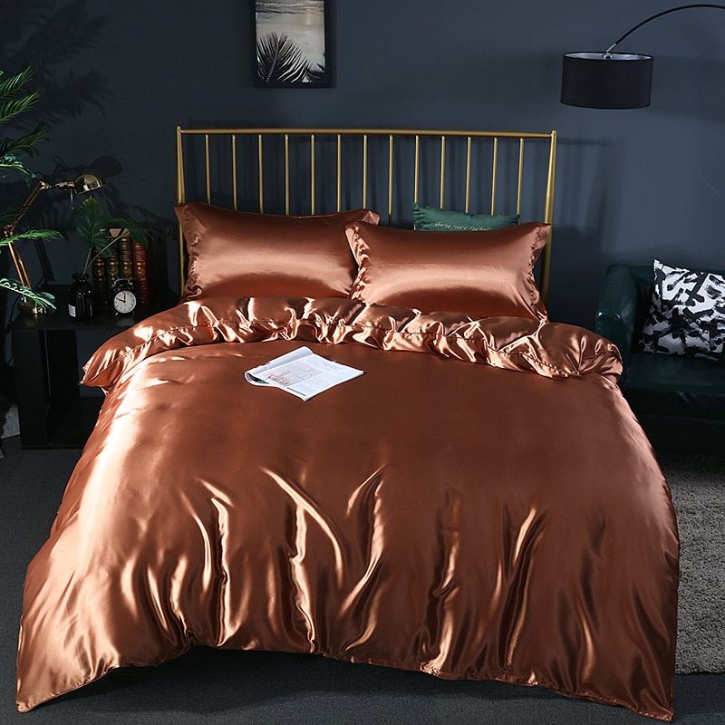 4 stuks superzachte luxe zijden beddengoed set (1 platte lakens + 1 dekbedovertrek + 2 kussenslopen)