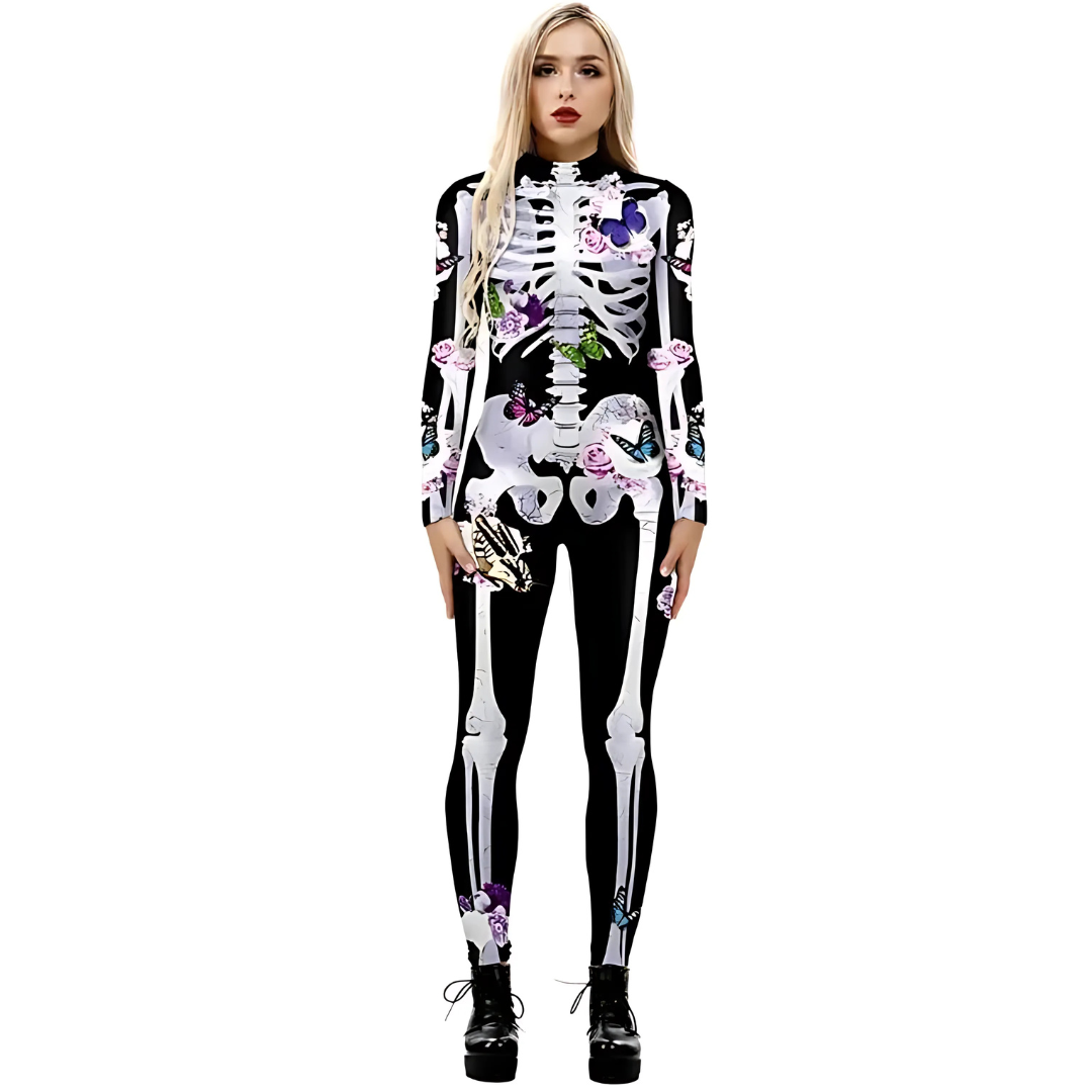 Dames Halloween Kostuum Jumpsuit | Lange Mouwen Skelet