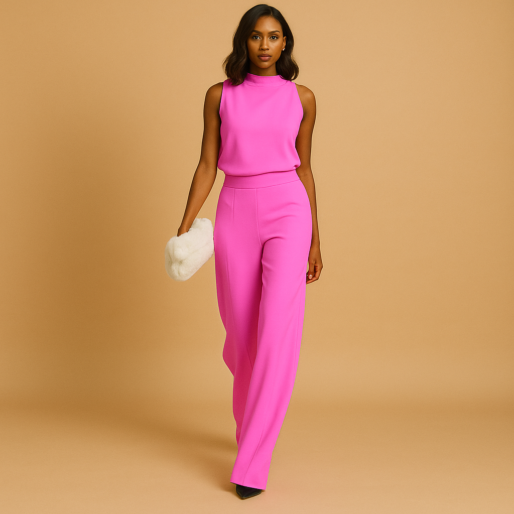Isabelle Elegante Dames Jumpsuit – Hoge Taille en Wijde Benen met Strikdetail