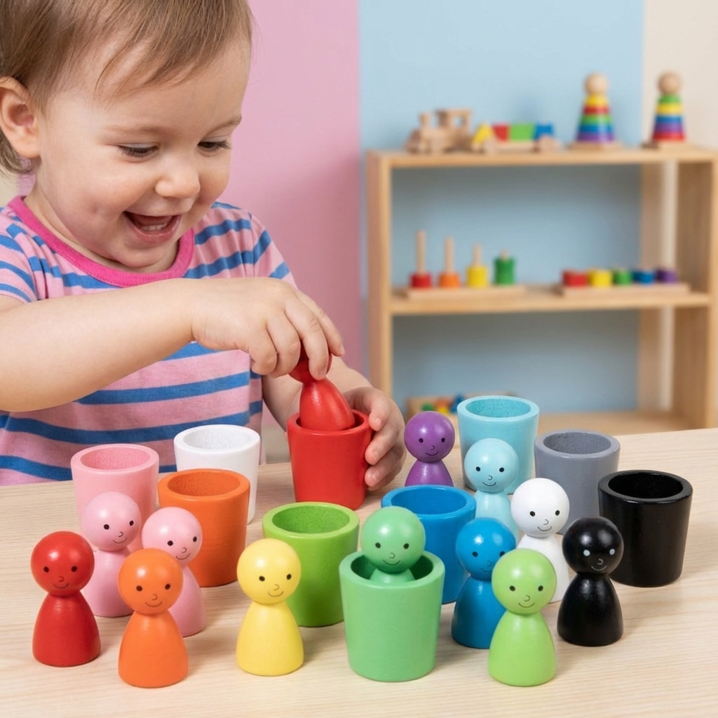 Montessori Kleuren Sorteerbekers Leerzaam Speelgoed Van Hout