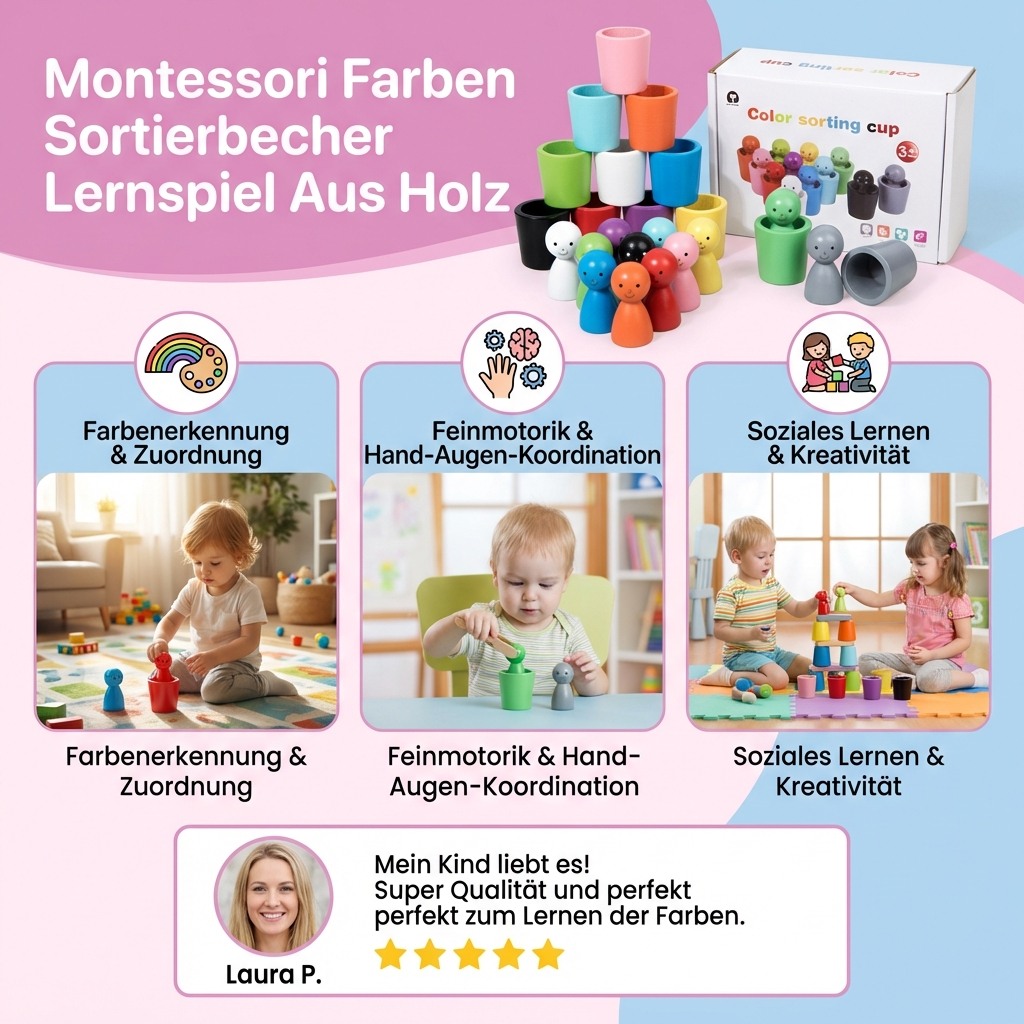 Montessori Kleuren Sorteerbekers Leerzaam Speelgoed Van Hout