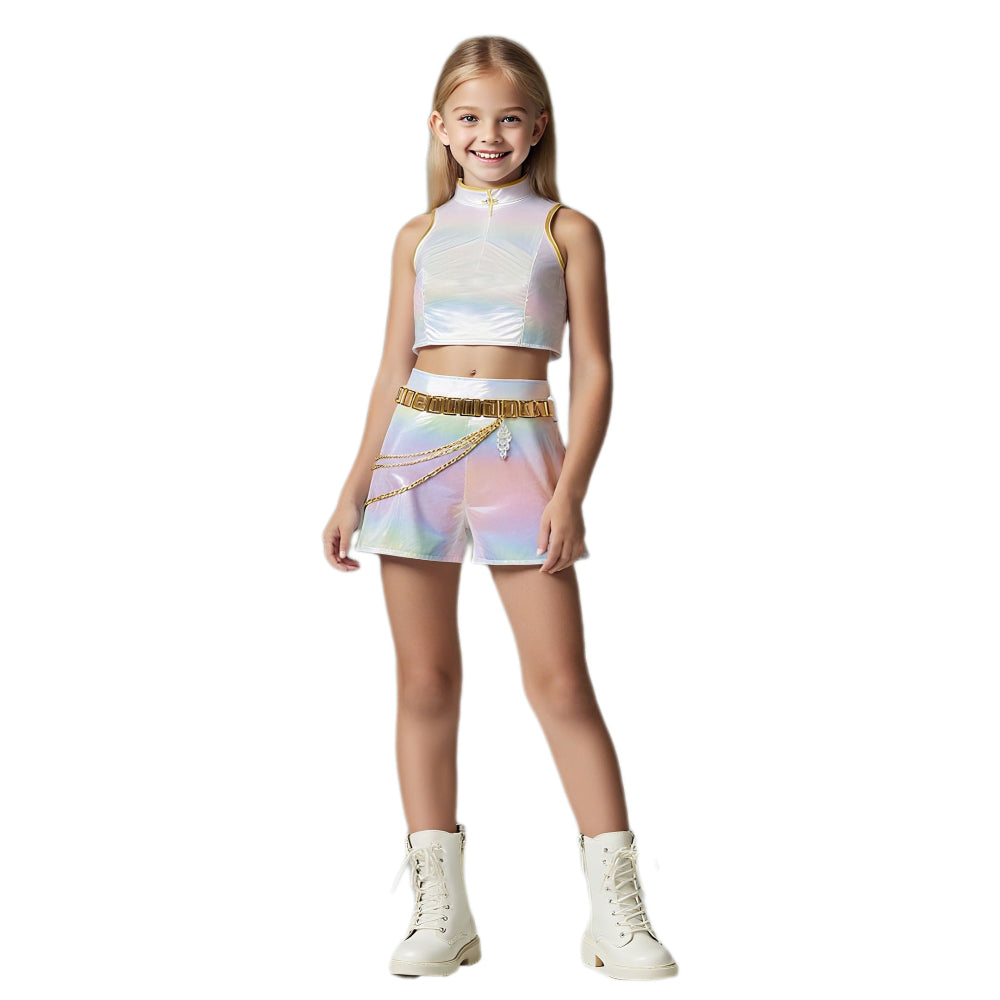 Meisjes Kpop Halloween Kostuum Witte Holografische Set