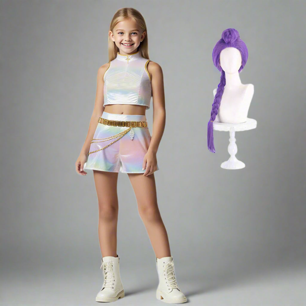 Meisjes Kpop Halloween Kostuum Witte Holografische Set