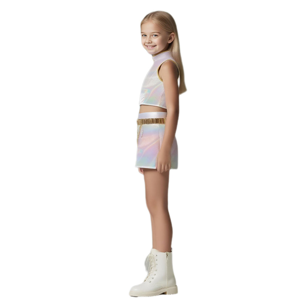 Meisjes Kpop Halloween Kostuum Witte Holografische Set