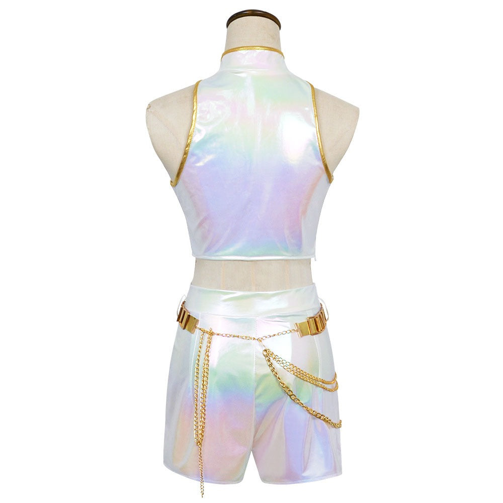 Meisjes Kpop Halloween Kostuum Witte Holografische Set