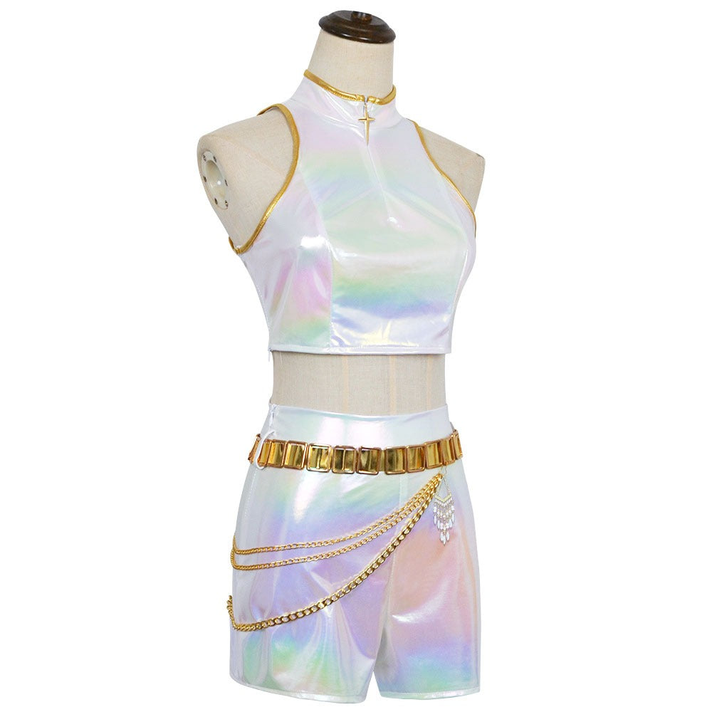 Meisjes Kpop Halloween Kostuum Witte Holografische Set