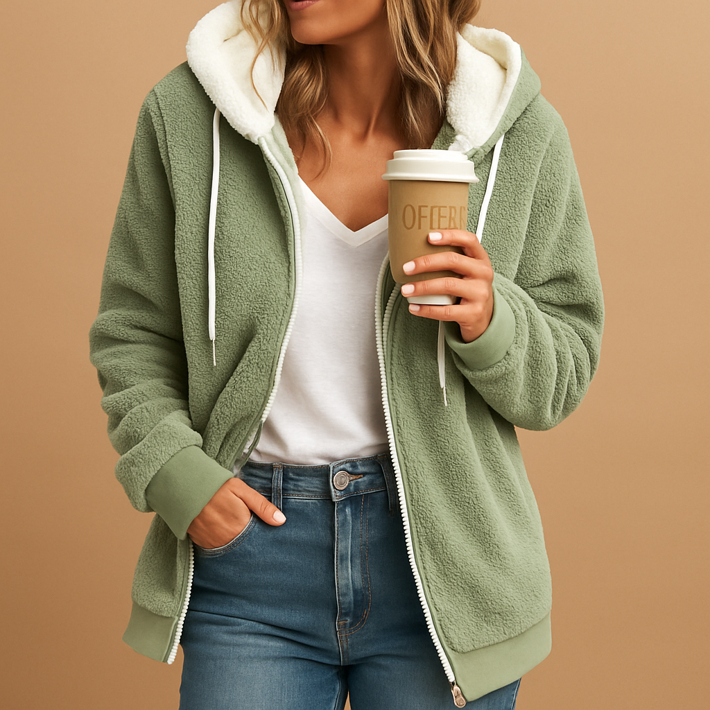 Lange Fleece Damesjack met Capuchon – Comfortabel Oversized Veerle Design