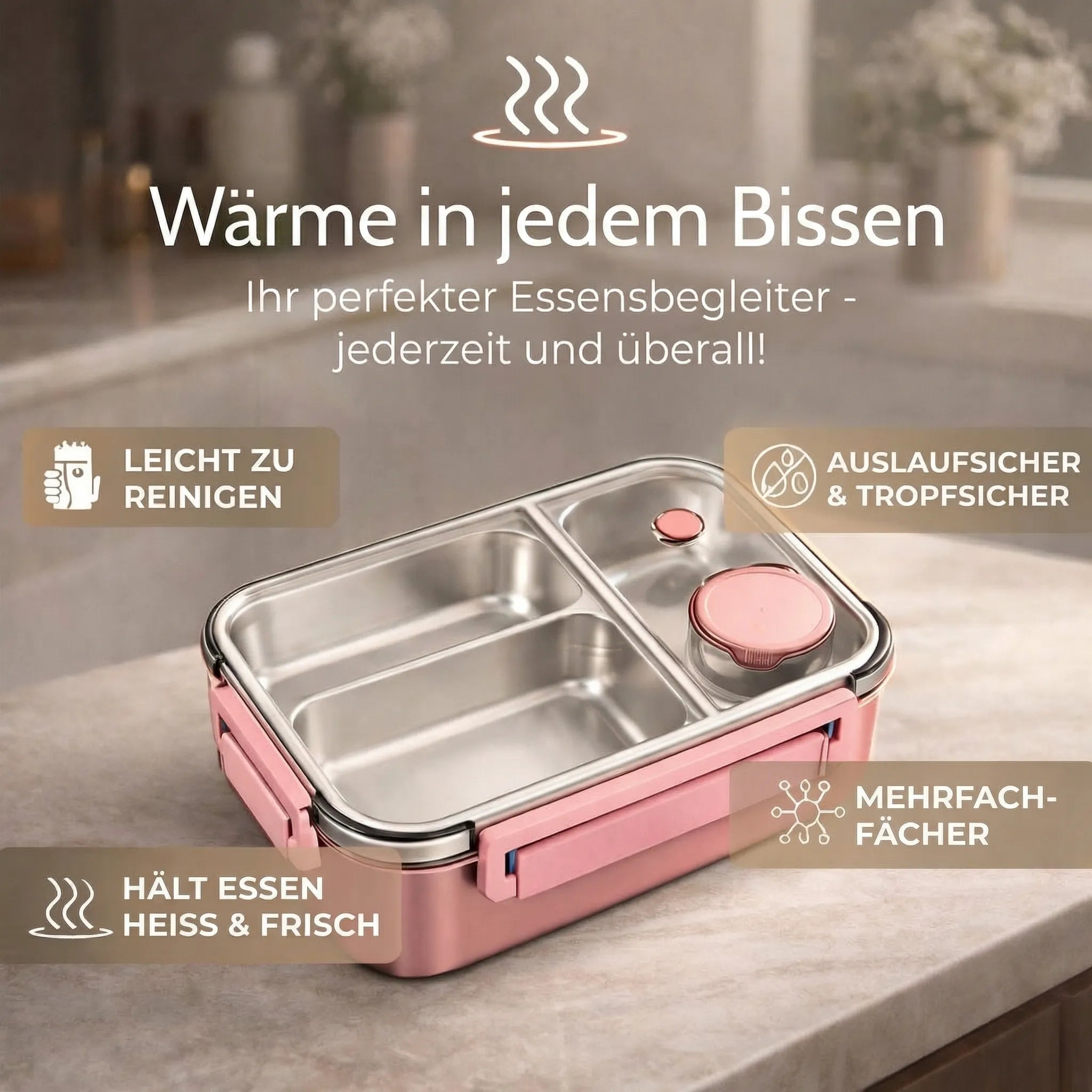 Lunchdoos | Thermobehälter voor Eten | Brooddoos met Vakken van RVS | Warmtecontainer | Esskraft