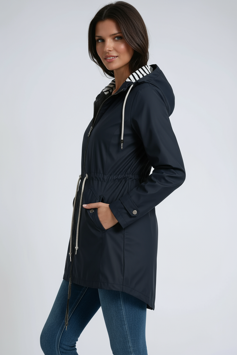 Dames Parka met Capuchon en Trekkoord – Stijlvolle Jas met Verstelbare Taille