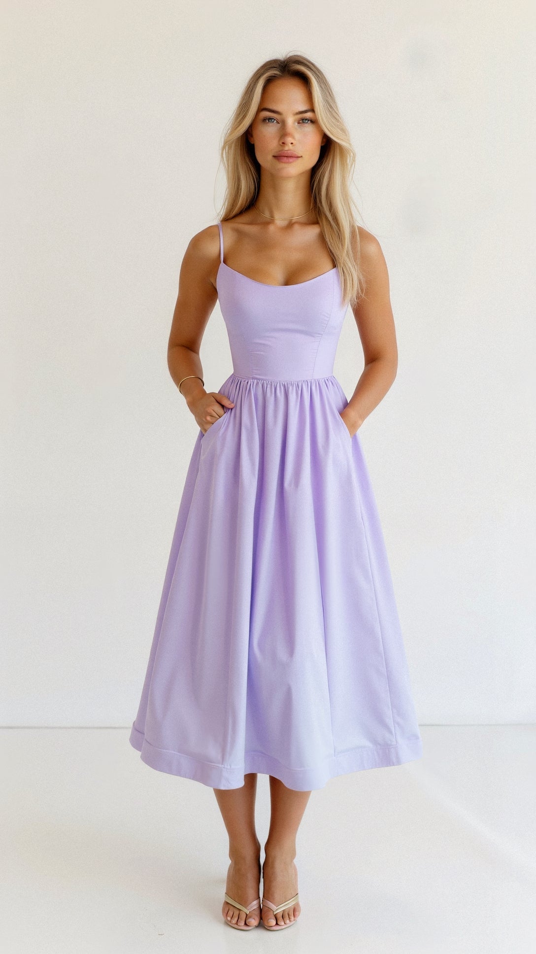 Roze | Elegante mouwloze midikleed voor vrouwen