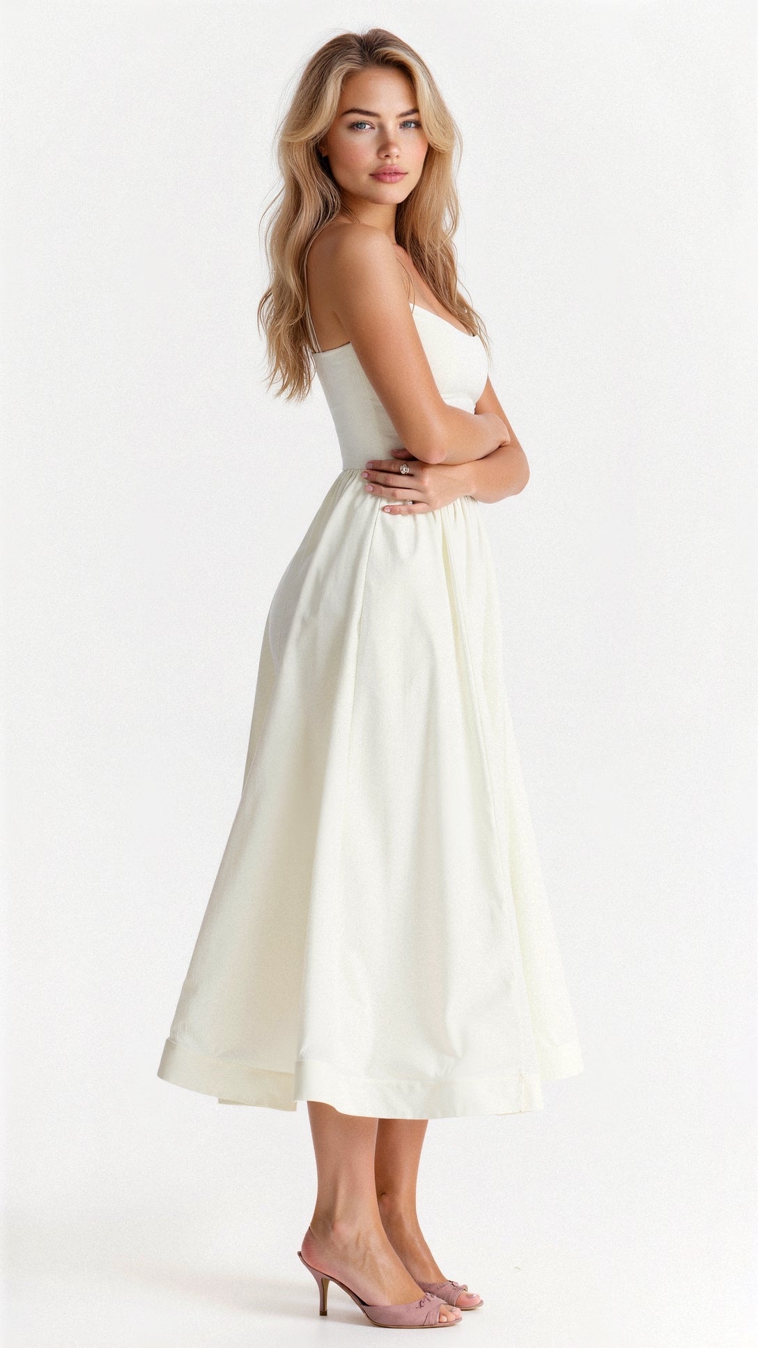 Roze | Elegante mouwloze midikleed voor vrouwen