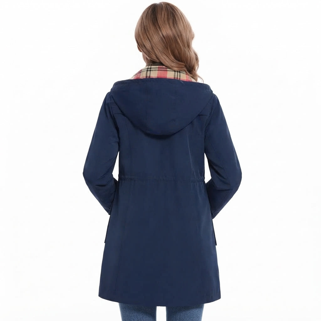 Dames Regenjas met Capuchon – Waterdicht met Geruite Fleecevoering