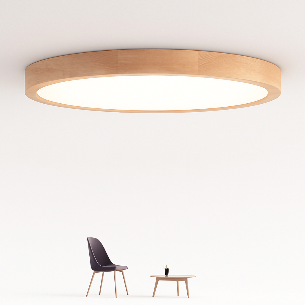 Zeer dunne LED-houten plafondlamp in ronde vorm