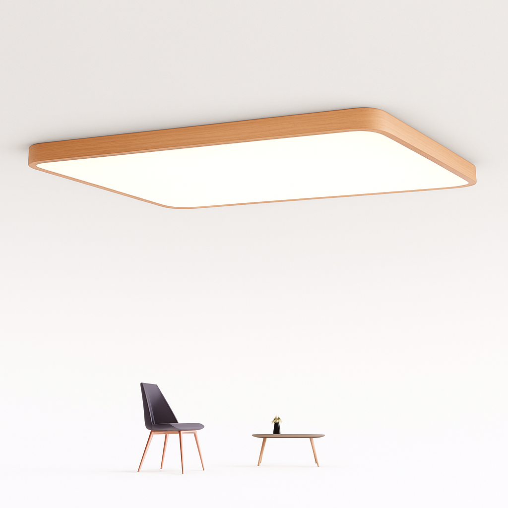 Rechthoekige LED-plafondlamp met afgeronde hoeken van hout