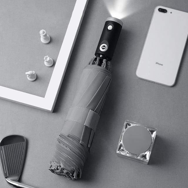 Automatische omgekeerde LED-licht paraplu met reflecterende strip, drievoudig opvouwbaar, omgekeerd, 10 ribben, winddichte paraplu's voor reizen