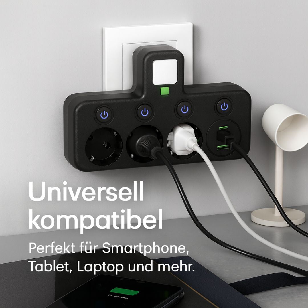 Stekkerdoos met 3 stopcontacten | Meerdere stekkerdoos met USB & schakelaar | PowerGrid