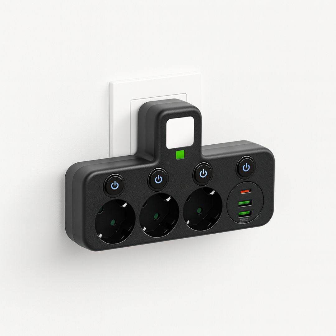 Stekkerdoos met 3 stopcontacten | Meerdere stekkerdoos met USB & schakelaar | PowerGrid