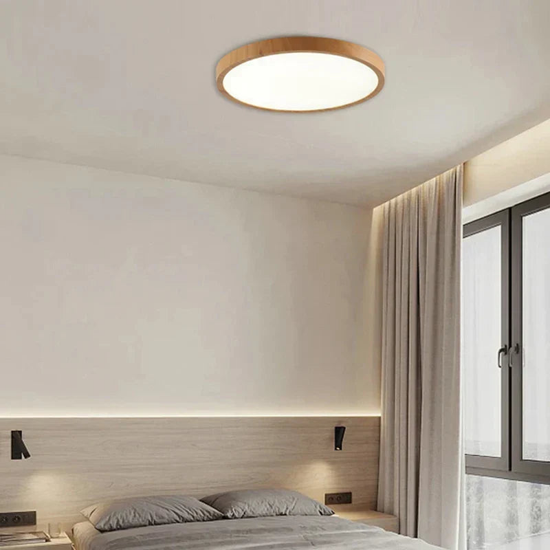 Moderne Circulaire Plafondlamp met Verstelbare LED Verlichting in Warm Walnootkleur voor Woonkamer en Slaapkamer