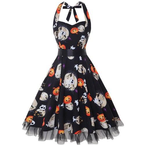 Dames Vintage Halloween Kostuum Jurk | Mouwloze Pompoen Mini