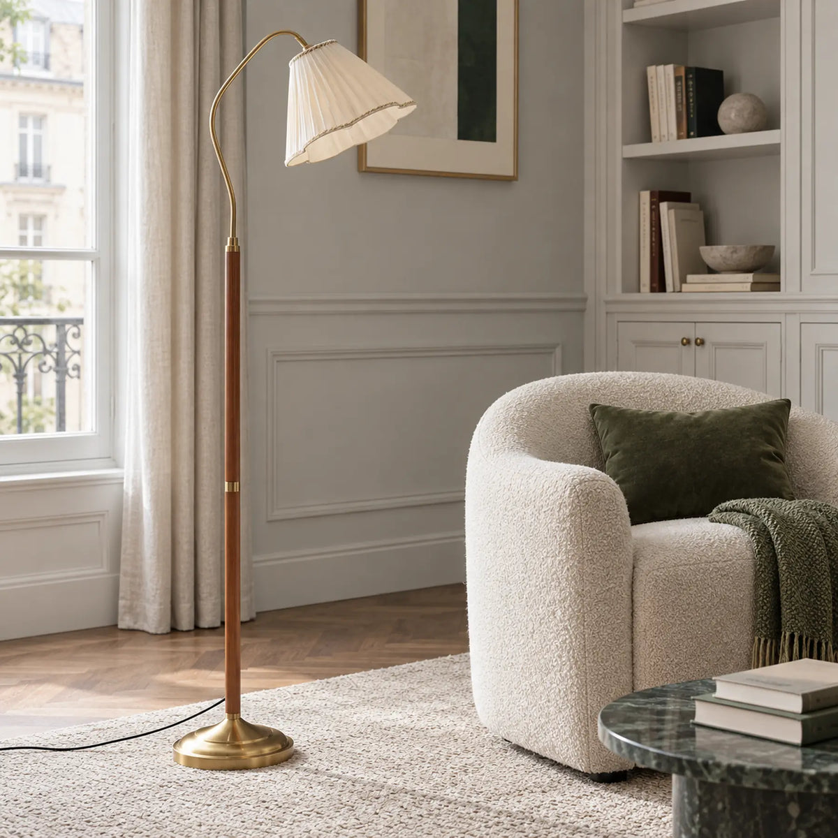 Vintage Bloem Plissé Stof Vloerlamp