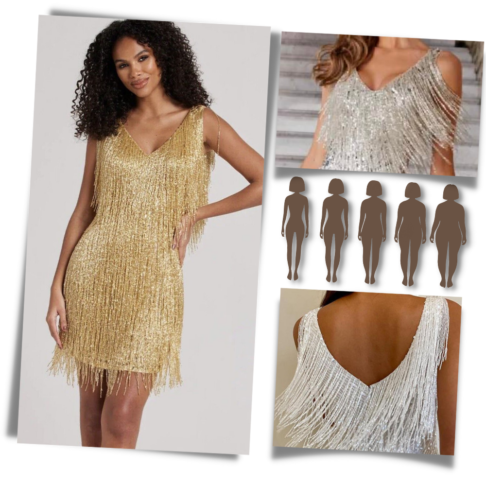 Pailletten V-Hals Slip Dress