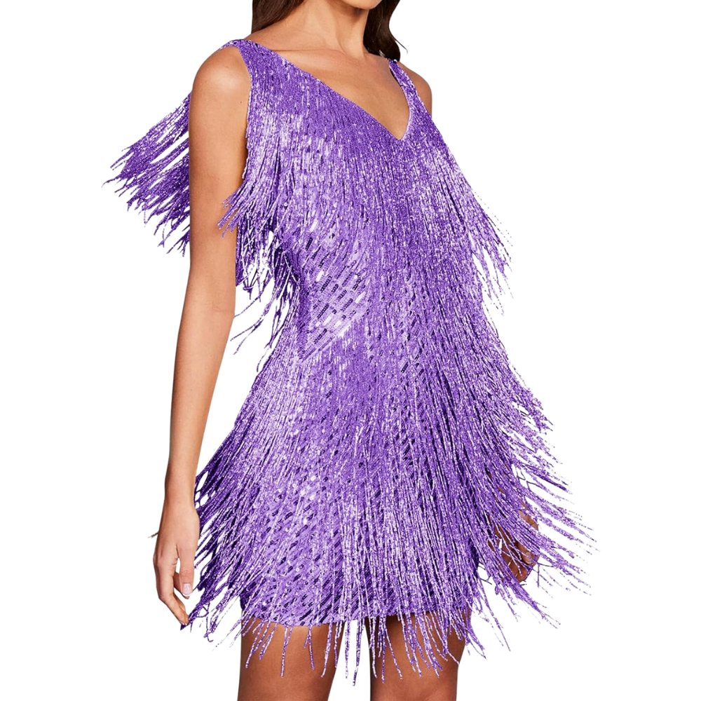 Pailletten V-Hals Slip Dress