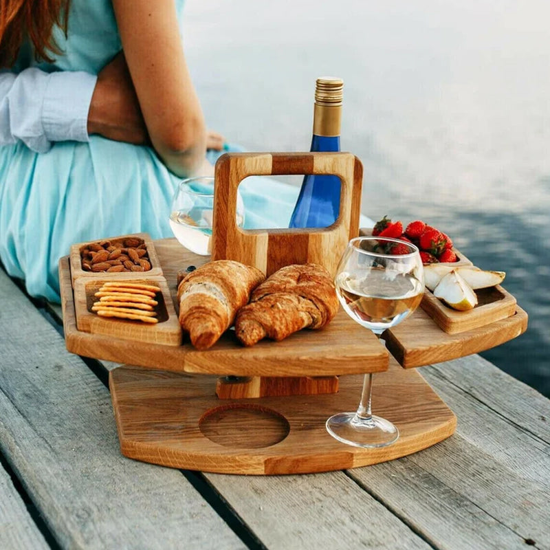 Draagbare Houten Picknicktafel met Ruime Serveerruimte 36x31x26cm