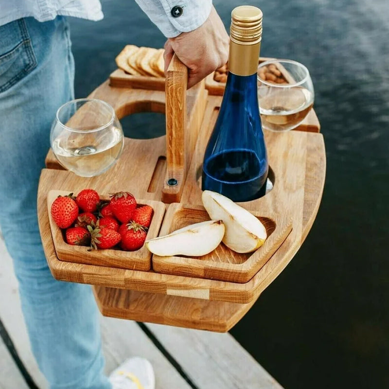 Draagbare Houten Picknicktafel met Ruime Serveerruimte 36x31x26cm