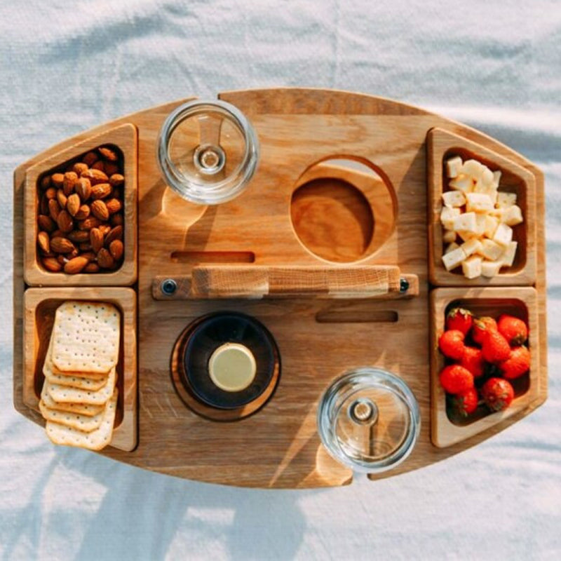 Draagbare Houten Picknicktafel met Ruime Serveerruimte 36x31x26cm