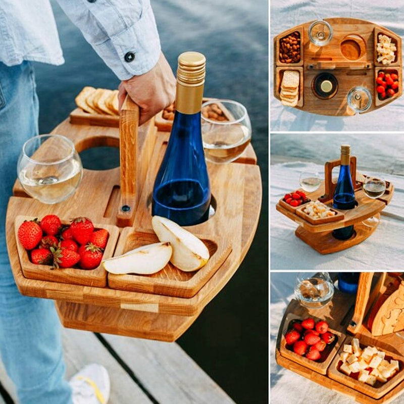 Draagbare Houten Picknicktafel met Ruime Serveerruimte 36x31x26cm