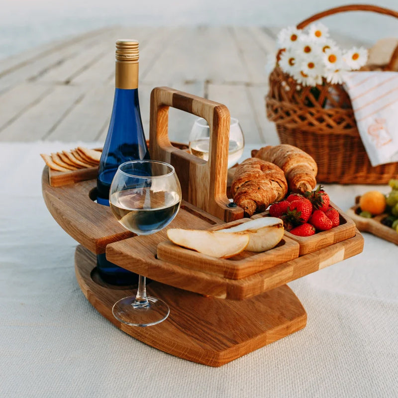 Draagbare Houten Picknicktafel met Ruime Serveerruimte 36x31x26cm