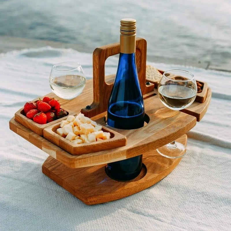 Draagbare Houten Picknicktafel met Ruime Serveerruimte 36x31x26cm