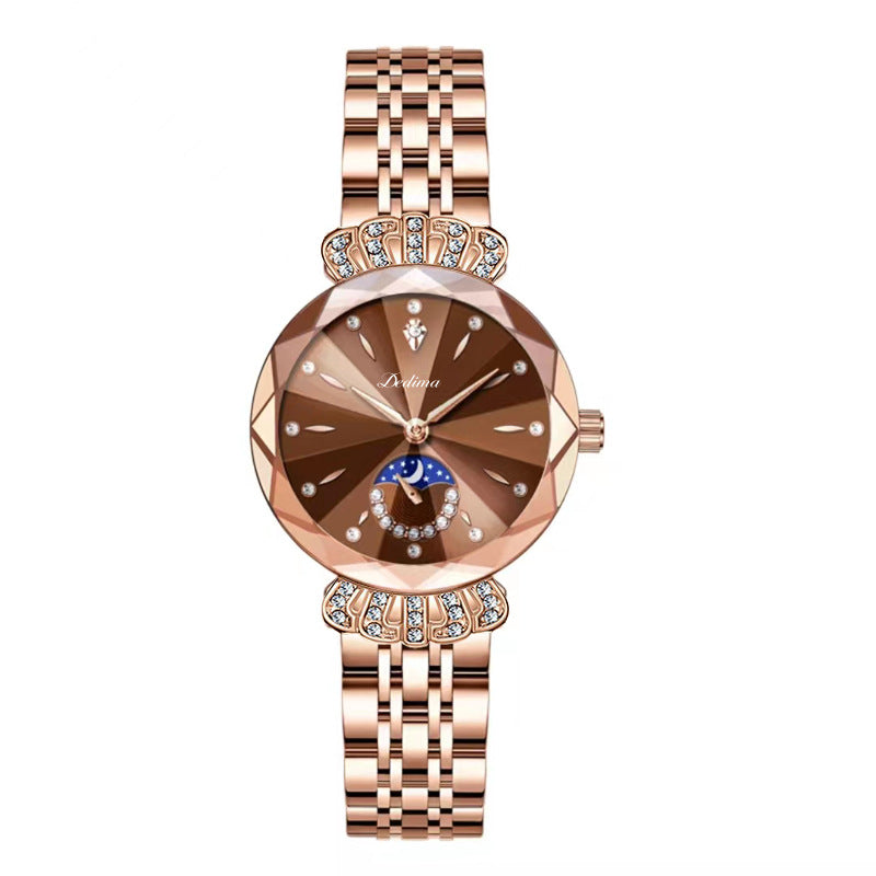 LuxeLuna Diamanten Maansterhorloge voor Dames | Elegant design met sprankelende diamanten accenten