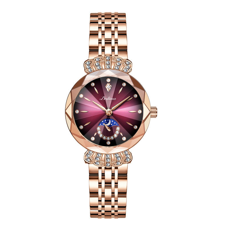 LuxeLuna Diamanten Maansterhorloge voor Dames | Elegant design met sprankelende diamanten accenten