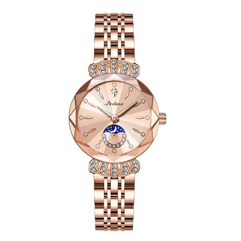 LuxeLuna Diamanten Maansterhorloge voor Dames | Elegant design met sprankelende diamanten accenten