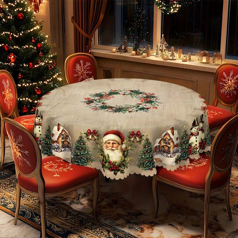 Kersttafelkleed met rendieren en sneeuwmannen – Duurzame polyester tafelkleden model PineGlow