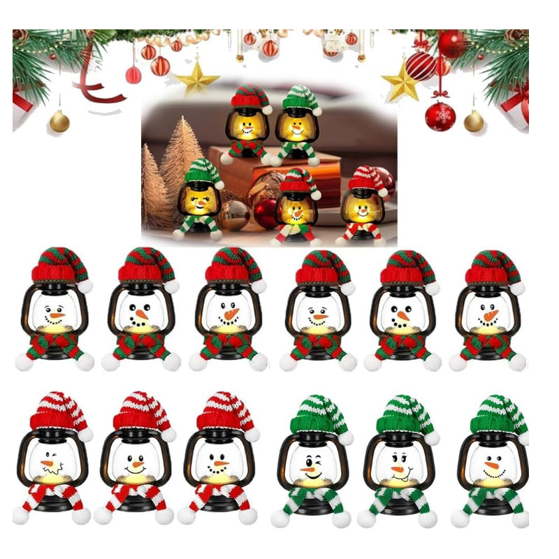 MiniFrost | Mini Sneeuwman Lantaarn Kerstdecoratie met Hoeden en Sjaals