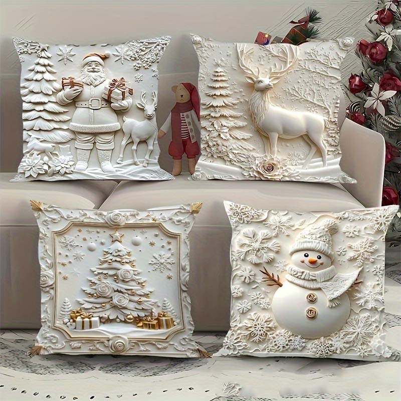 CozyKerst 4-delig Kussenhoes-Set – warme feestdecoratie voor huis en woonkamer