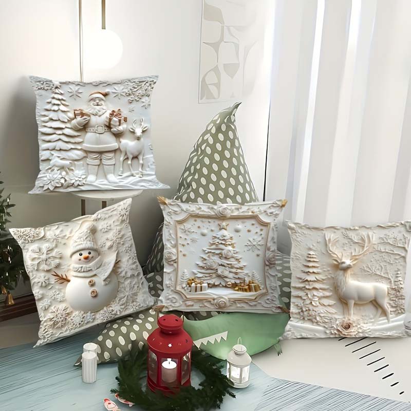 CozyKerst 4-delig Kussenhoes-Set – warme feestdecoratie voor huis en woonkamer