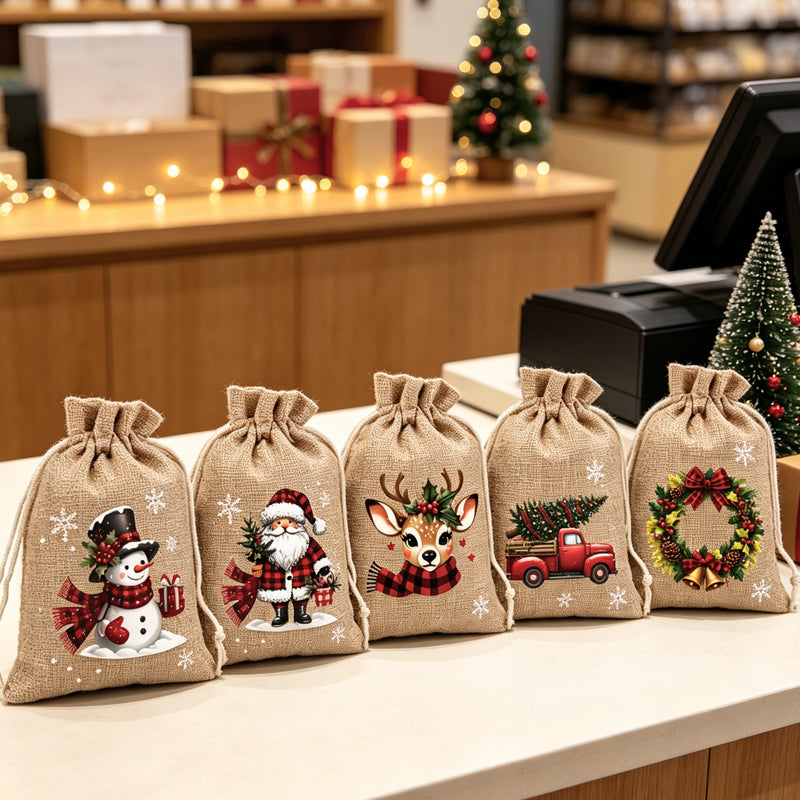 Kerstcadeautasjes met Trekkoord – Kerstman- en Rendiermotieven voor Cadeaus