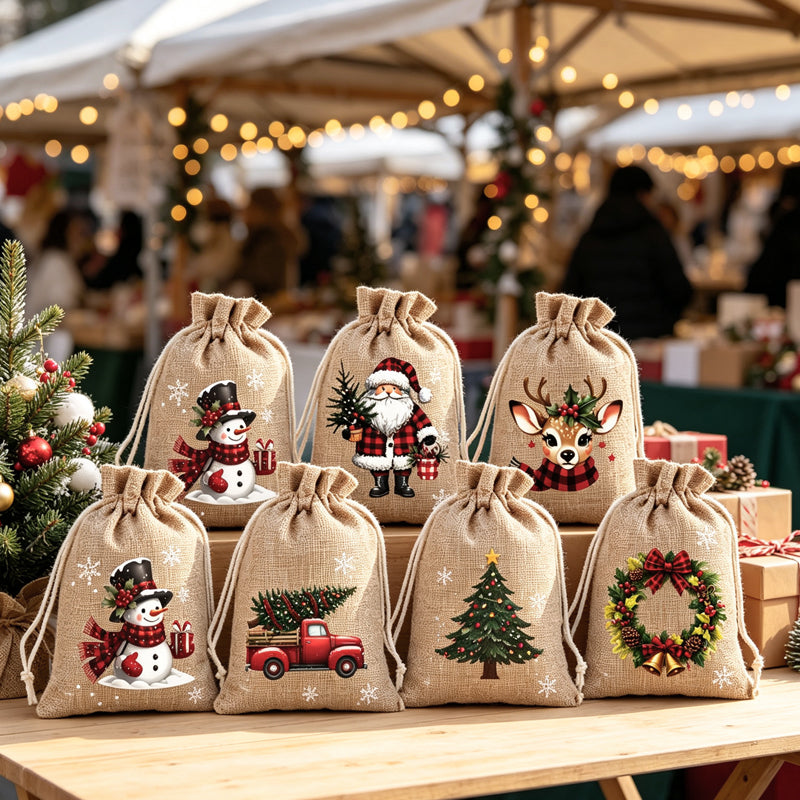 Kerstcadeautasjes met Trekkoord – Kerstman- en Rendiermotieven voor Cadeaus
