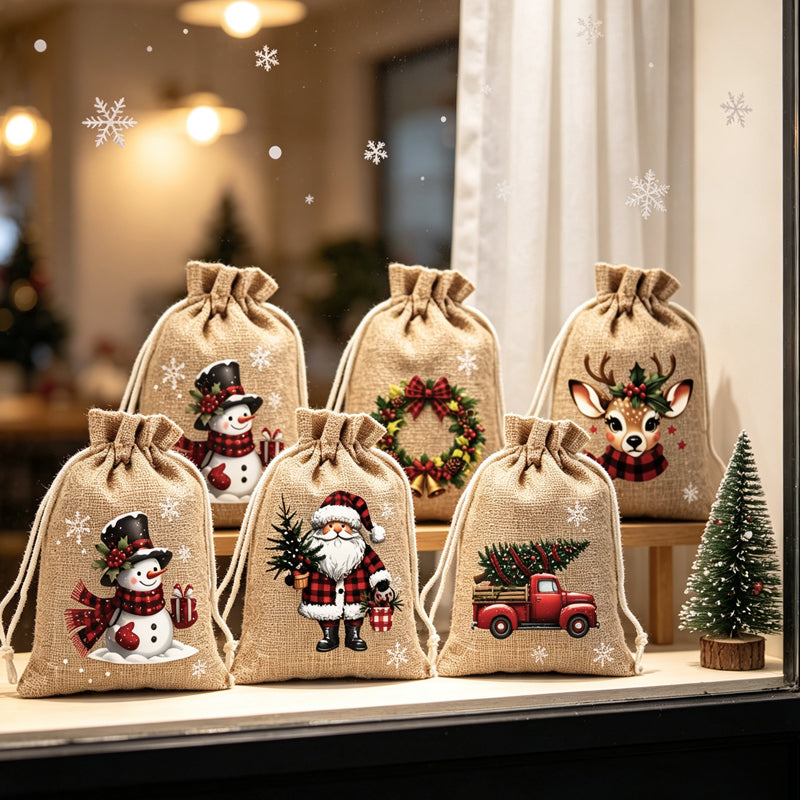 Kerstcadeautasjes met Trekkoord – Kerstman- en Rendiermotieven voor Cadeaus