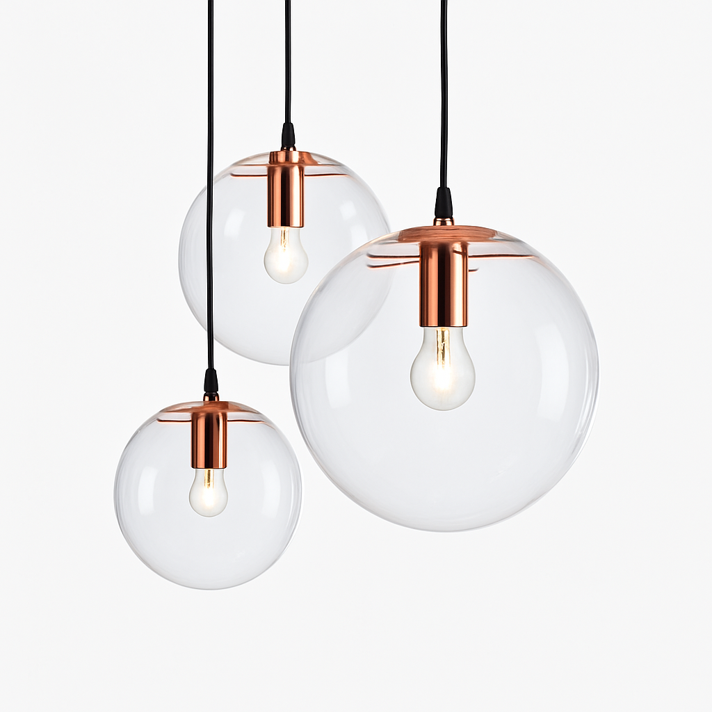 Hanglamp van glas in roségoud of zwart