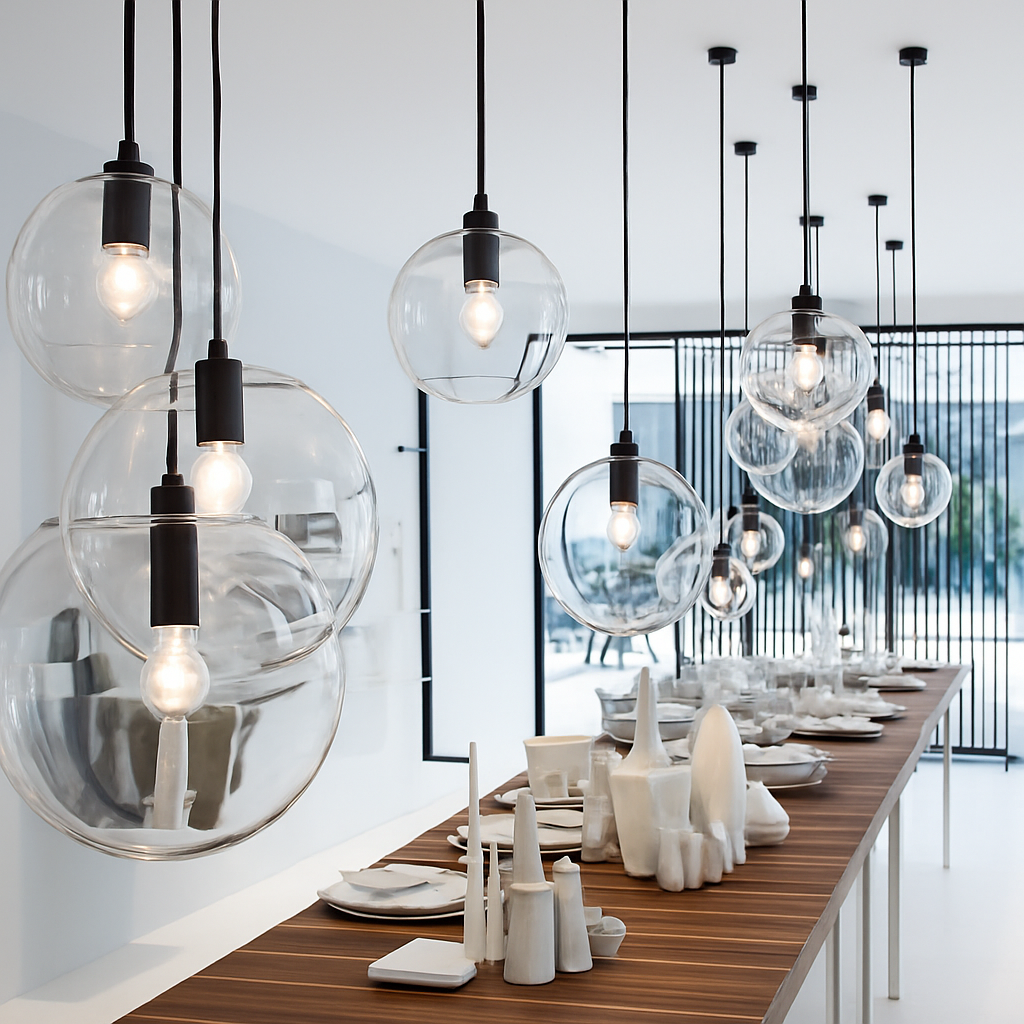 Hanglamp van glas in roségoud of zwart
