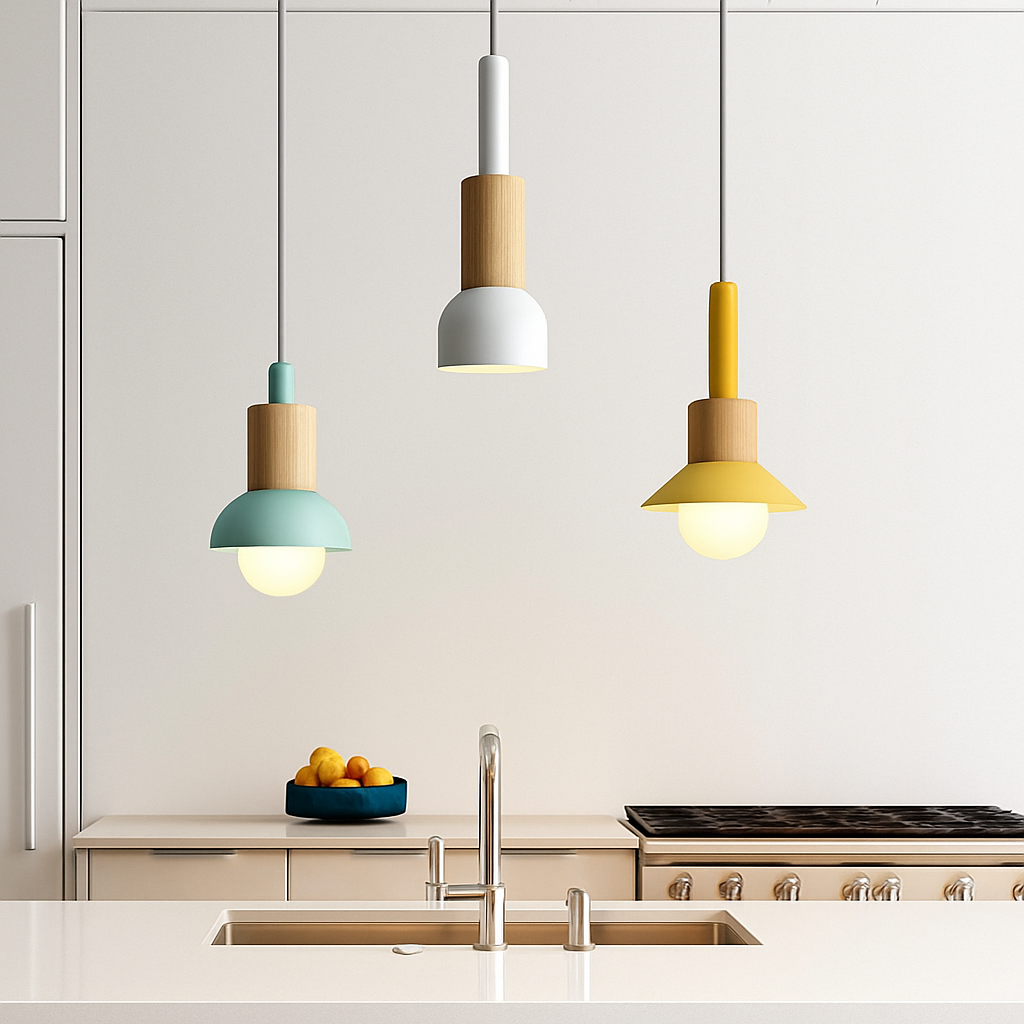 Design-hanglamp van hout en metaal in verschillende vormen Venster
